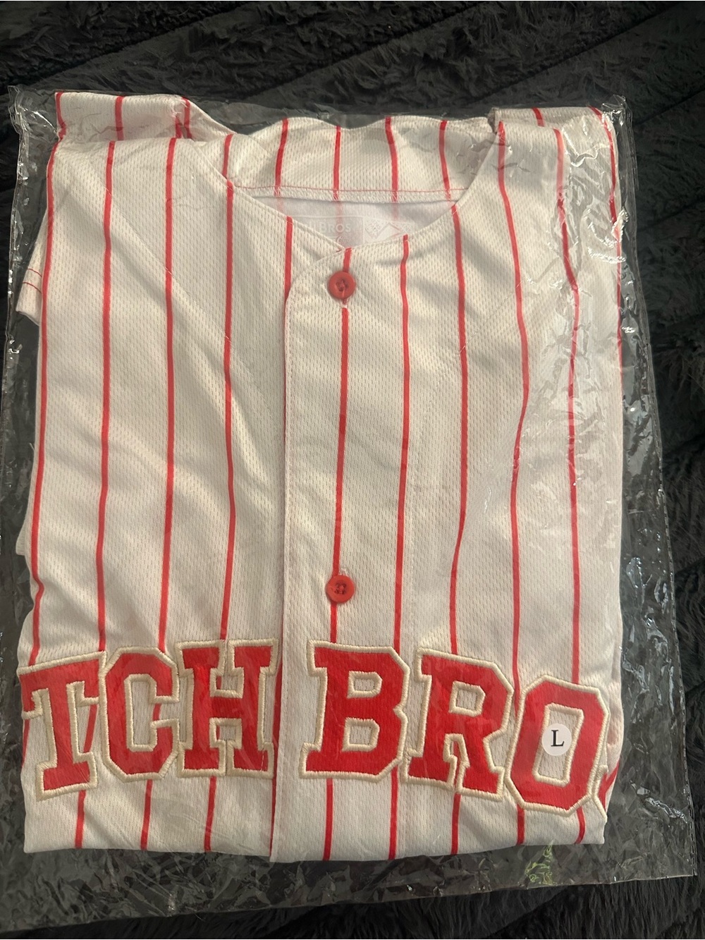 Dutch Bros White Baseball Jersey with Red Pinstripes